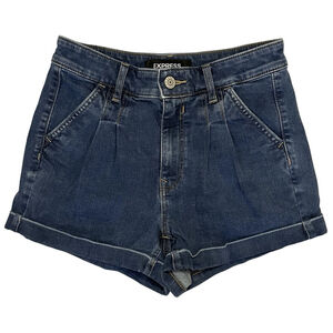 Express Pleated Mom High Rise Shortie Denim Cuffed Shorts Size 4